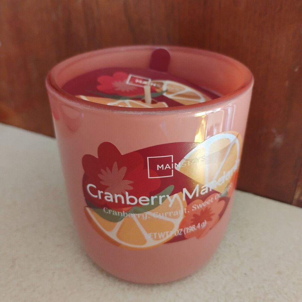 Mainstays 1-Wick Glossy Glass Candle Cranberry Mandarin 7 oz